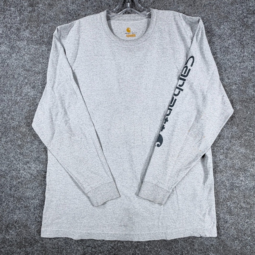 Carhartt Dearborn Long Sleeve T-Shirt Mens L Heather Gray Logo Original Fit - Picture 1 of 16